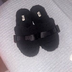 UGG Black Fluffy Sandals